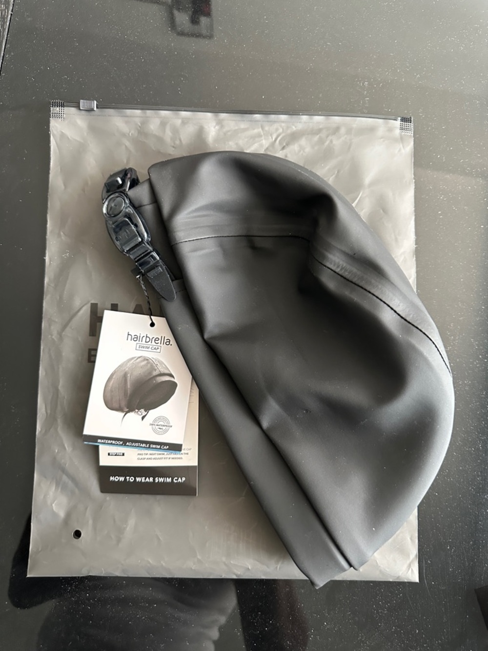 Unisex Black XL Classic Waterproof Swim Cap by Hairbrella